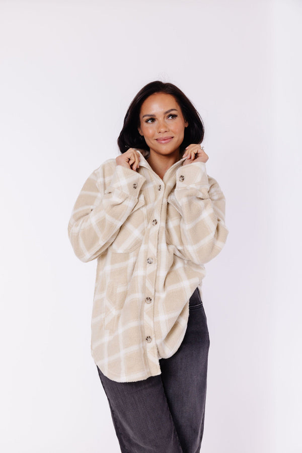 Tullis Shacket in Sand Plaid