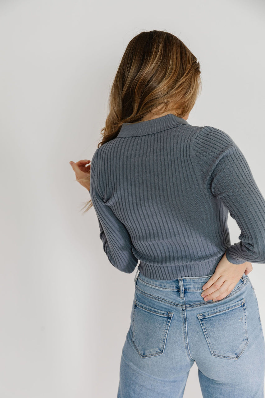 Violet Cardigan Tee in Steel Blue