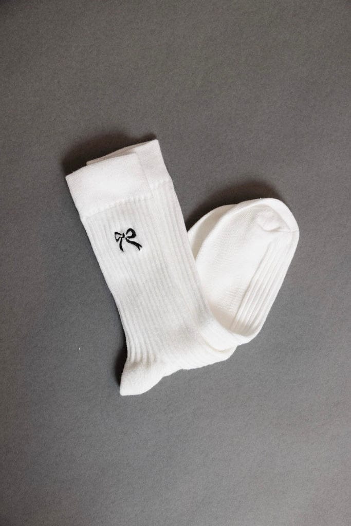 Mid Calf Bow Sock in White