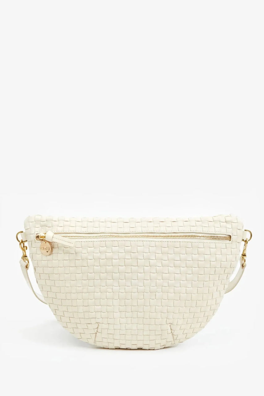 Clare V. Grande Fanny Woven Checker in Cream