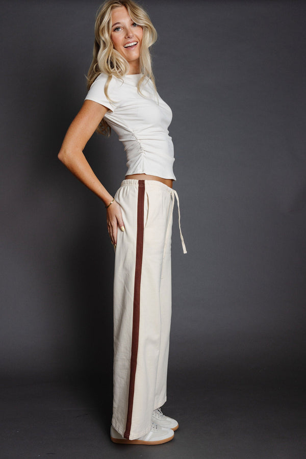 Peay French Terry Pant in Ecru/Brown