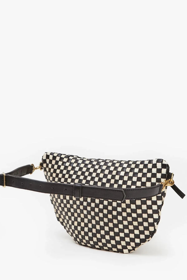 Clare V. Grande Fanny Woven Checker in Black/Cream
