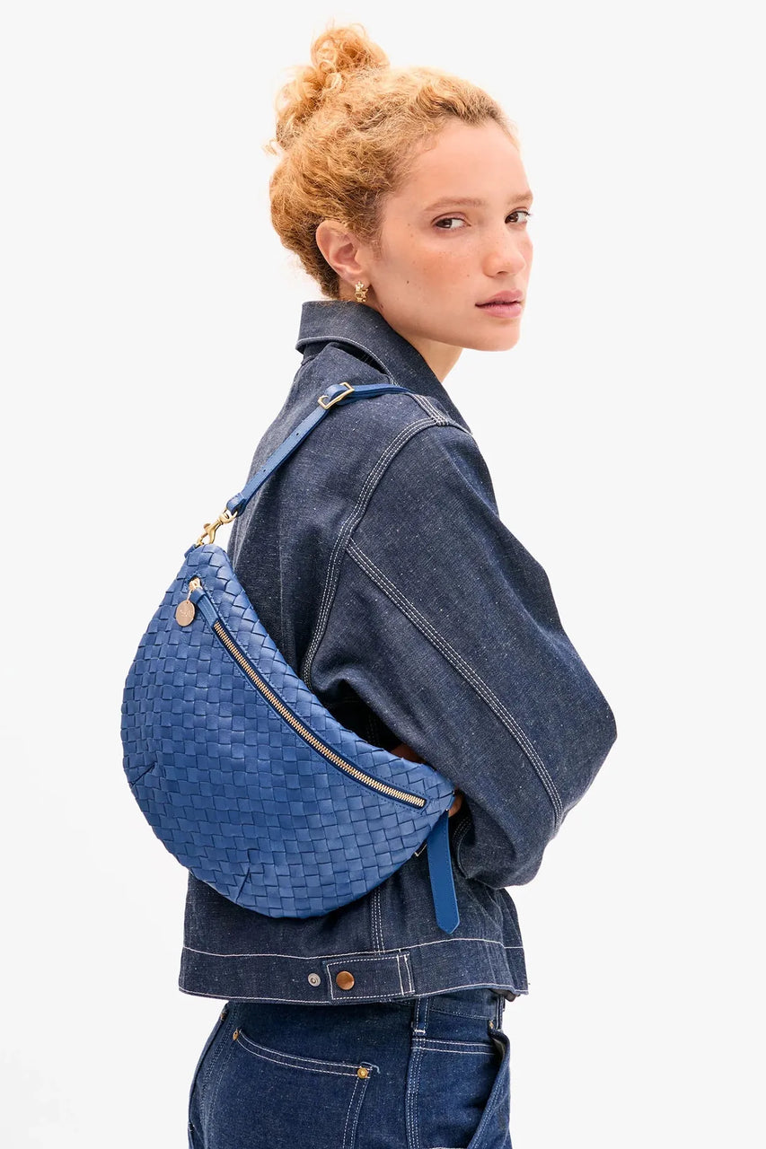Clare V. Grande Fanny Diagonal Woven Checker in French Blue