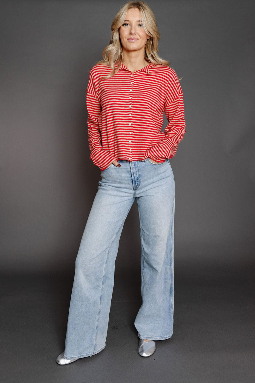 Elisa Cardigan In Red/Beige