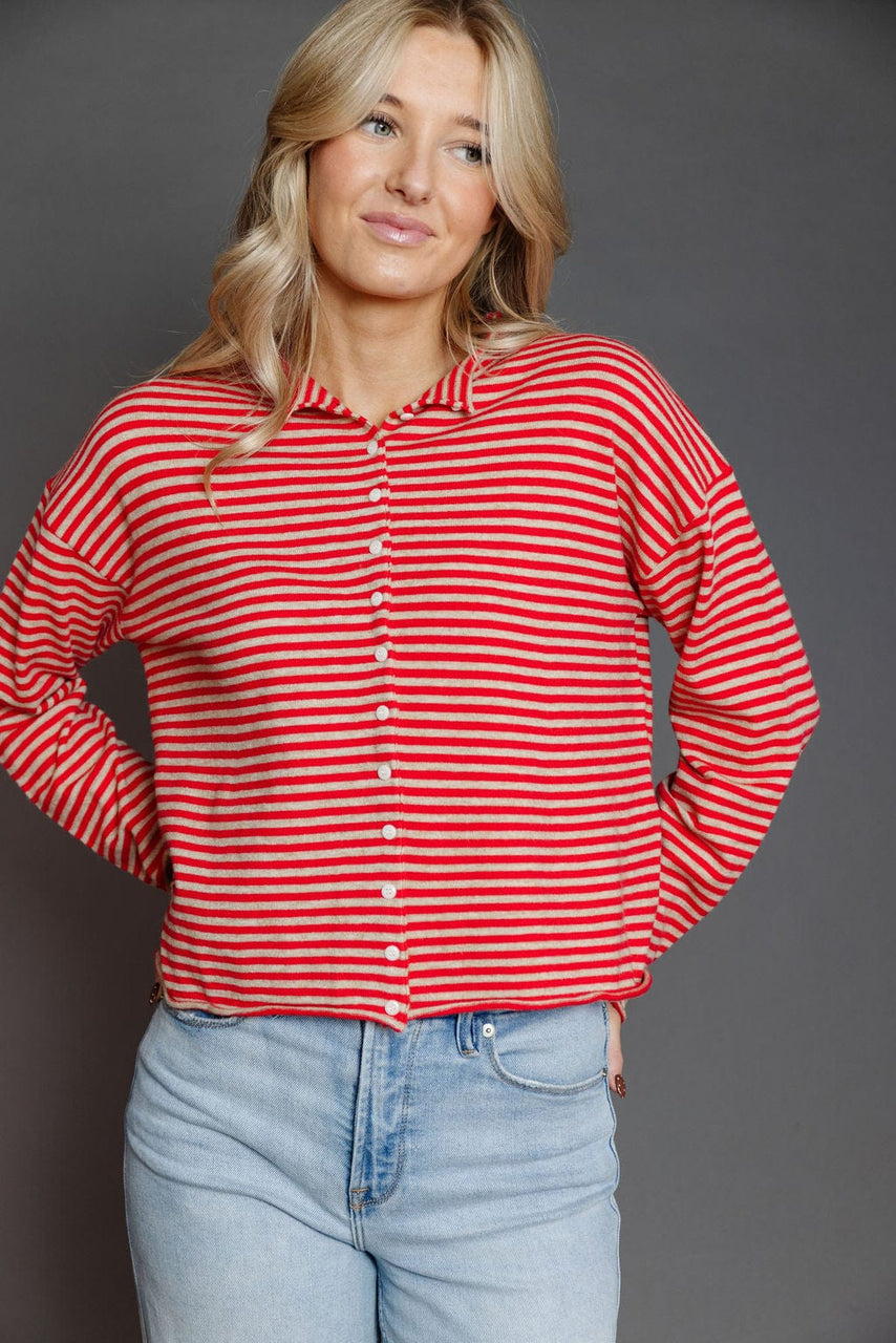 Elisa Cardigan In Red/Beige