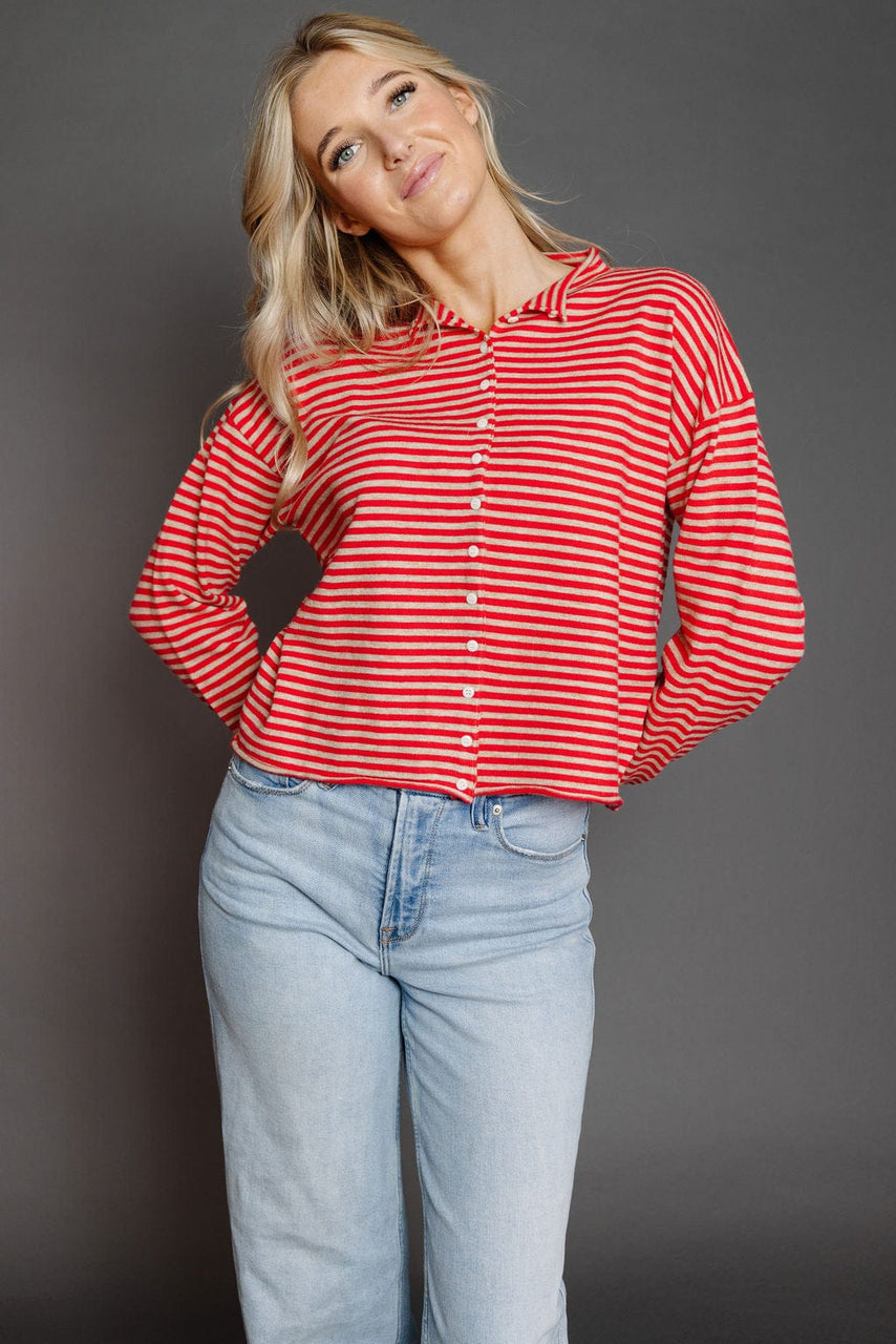 Elisa Cardigan In Red/Beige