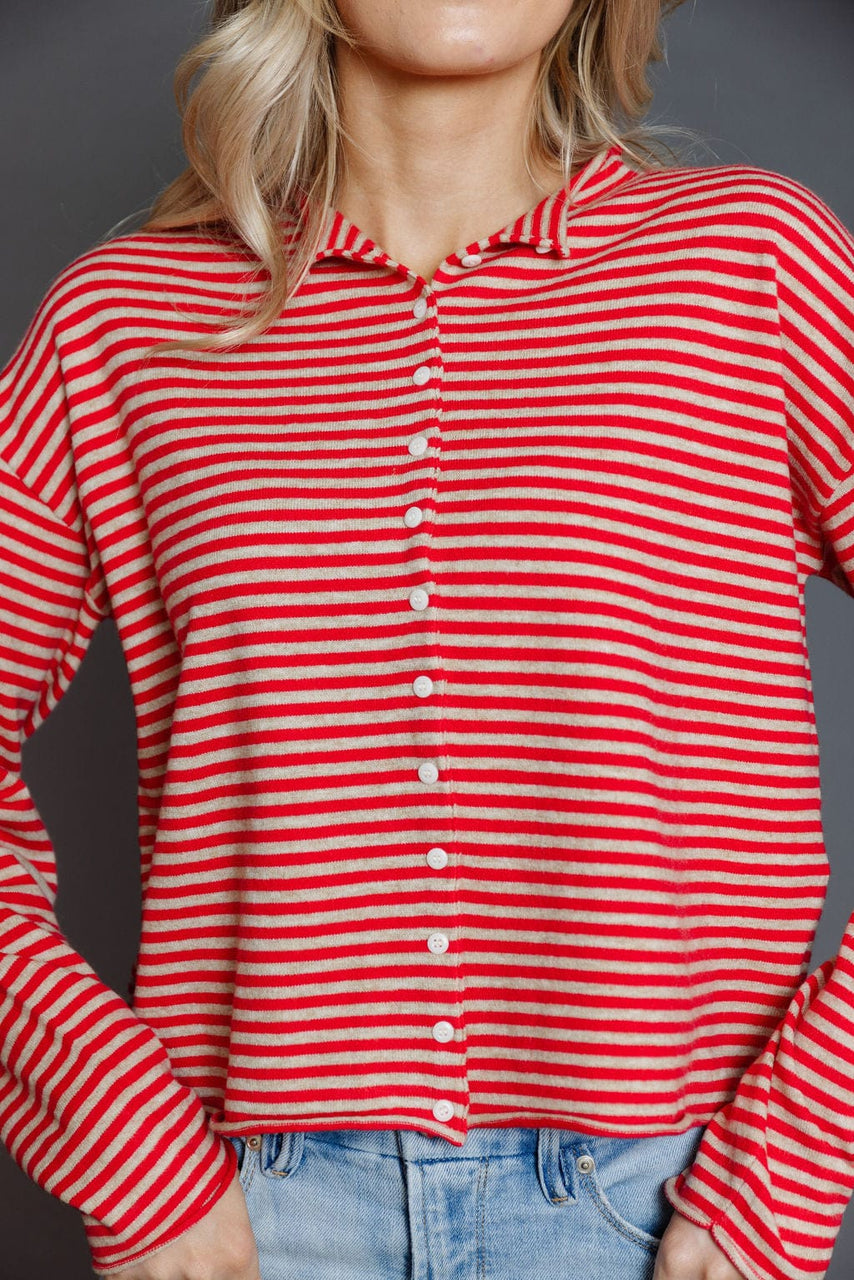 Elisa Cardigan In Red/Beige