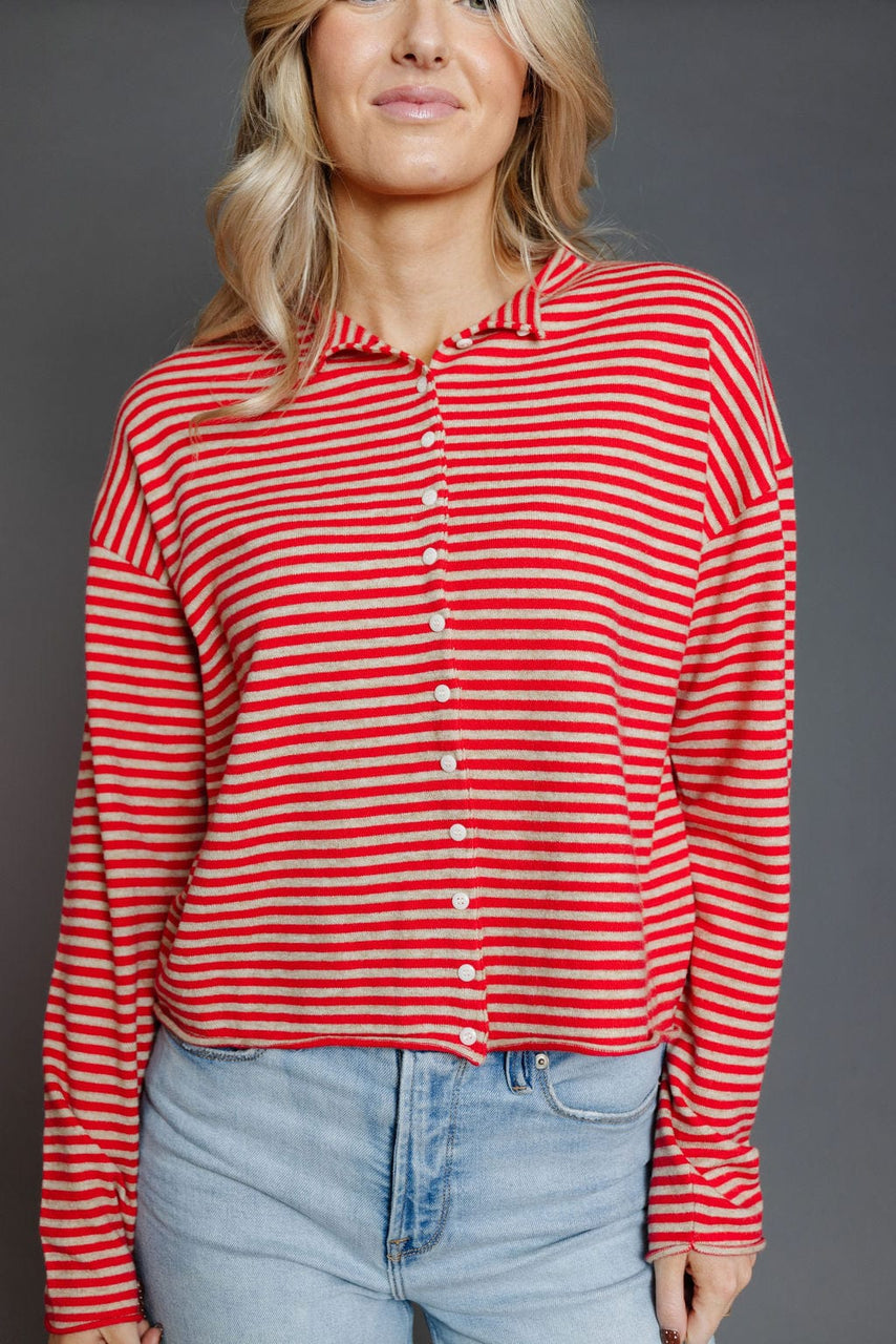Elisa Cardigan In Red/Beige