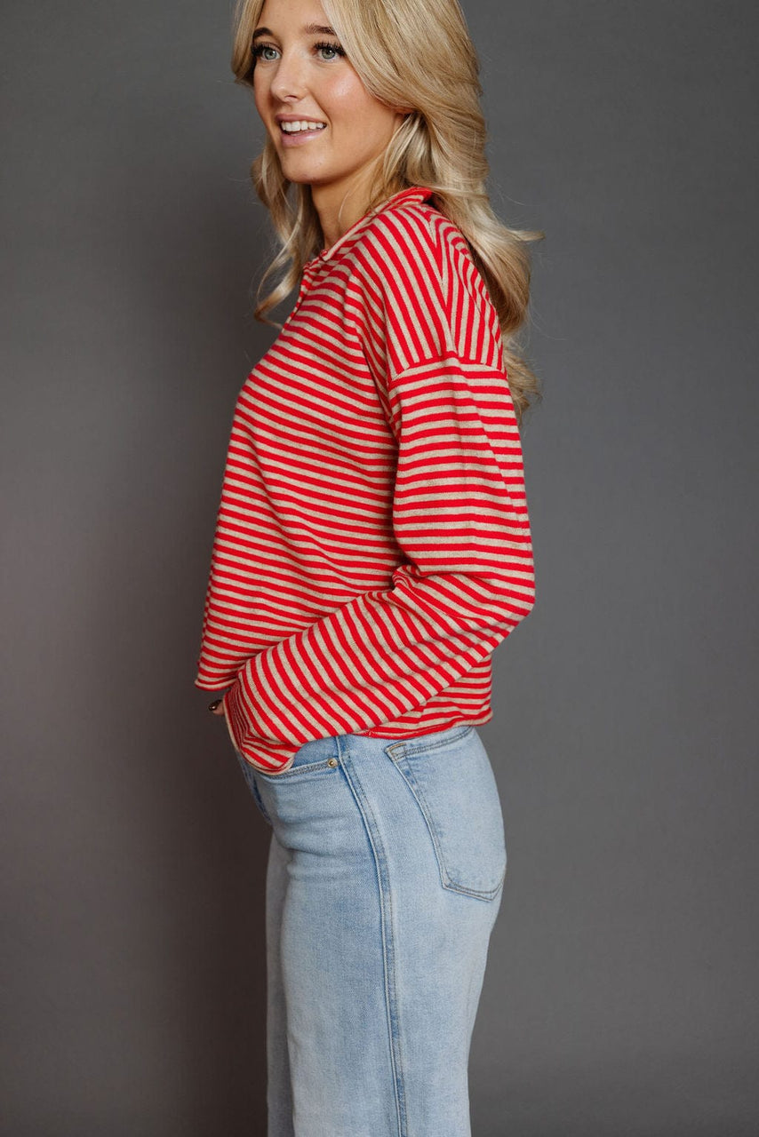 Elisa Cardigan In Red/Beige