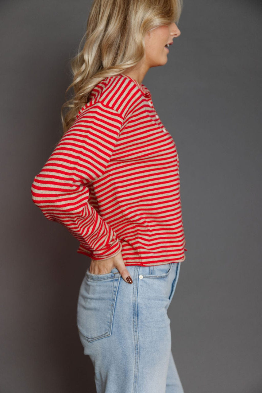 Elisa Cardigan In Red/Beige