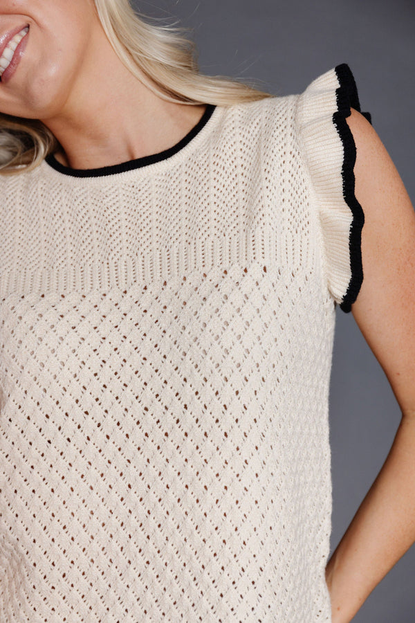 Raleigh Crochet Sweater in Taupe/Black