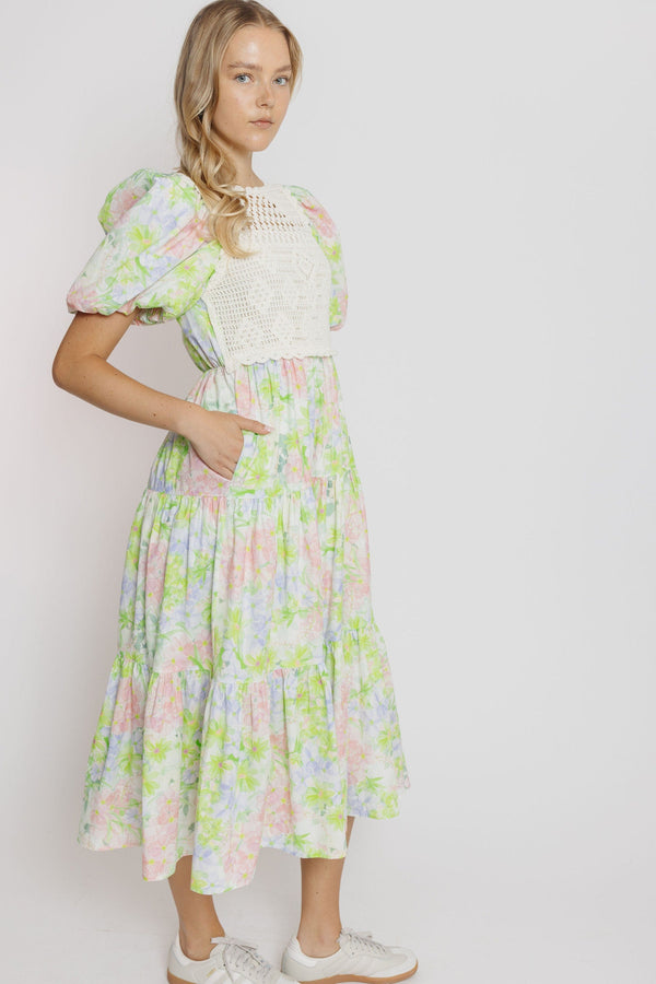 Calista Dress in Lime Multi Floral