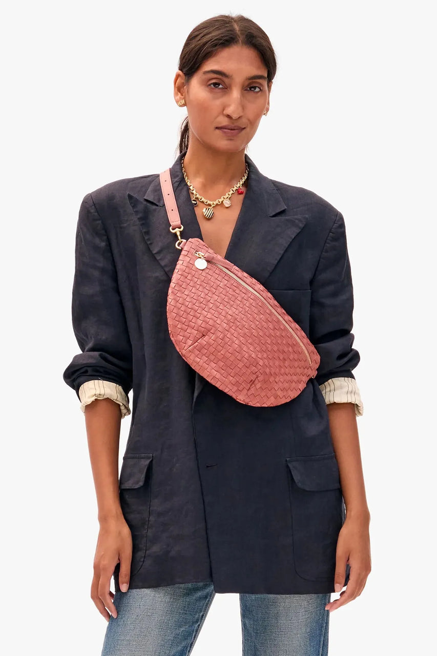Clare V. Grande Fanny Woven Checker in Rose Clay