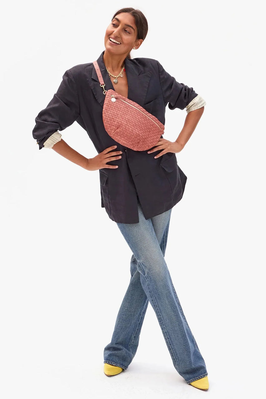 Clare V. Grande Fanny Woven Checker in Rose Clay