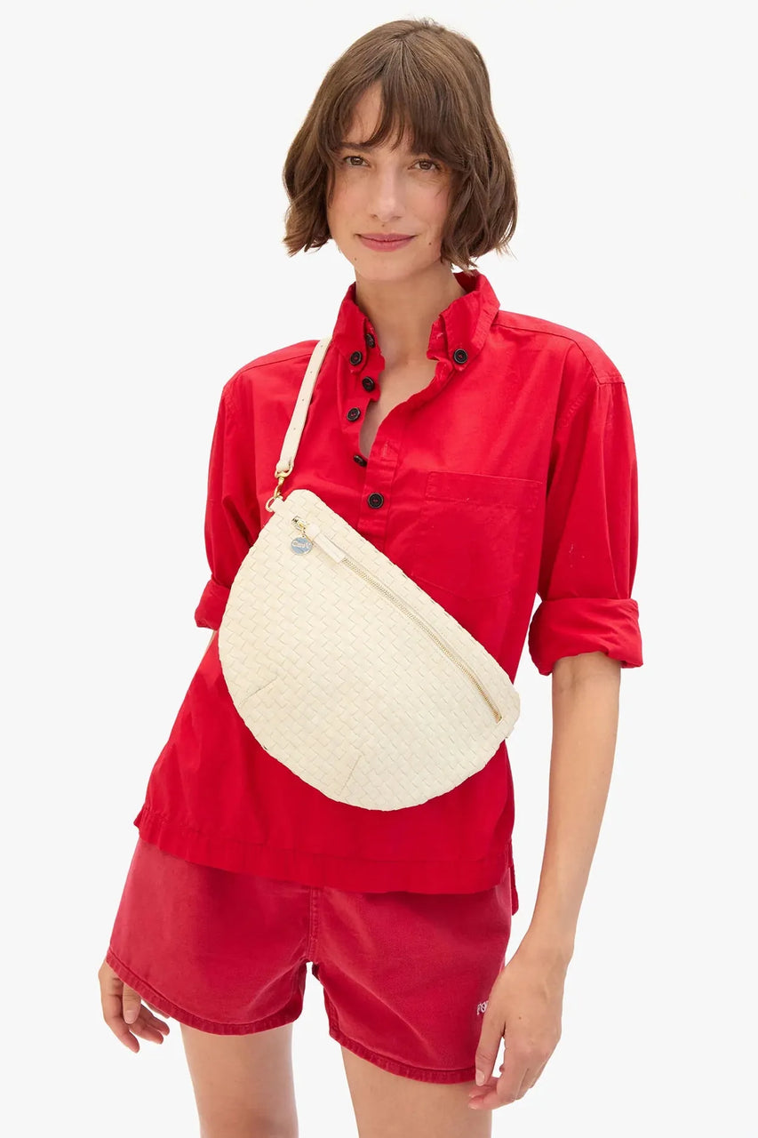 Clare V. Grande Fanny Woven Checker in Cream