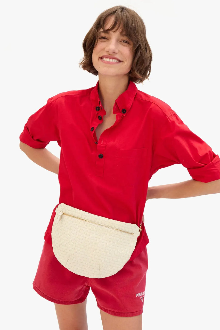 Clare V. Grande Fanny Woven Checker in Cream