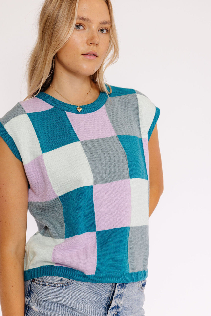 Dakota Sweater Vest in Teal Multi