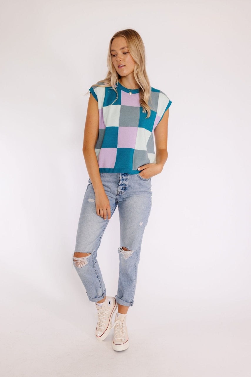 Dakota Sweater Vest in Teal Multi