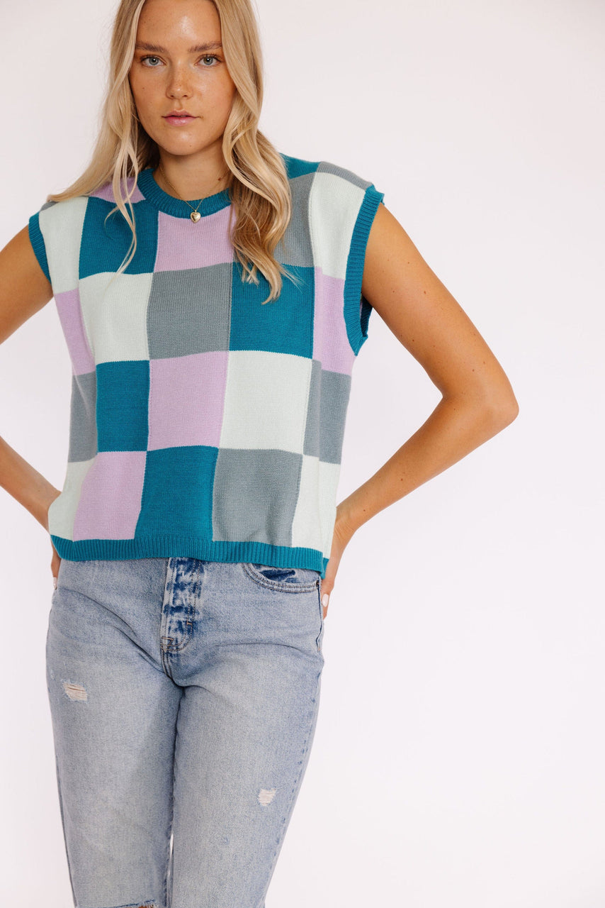 Dakota Sweater Vest in Teal Multi