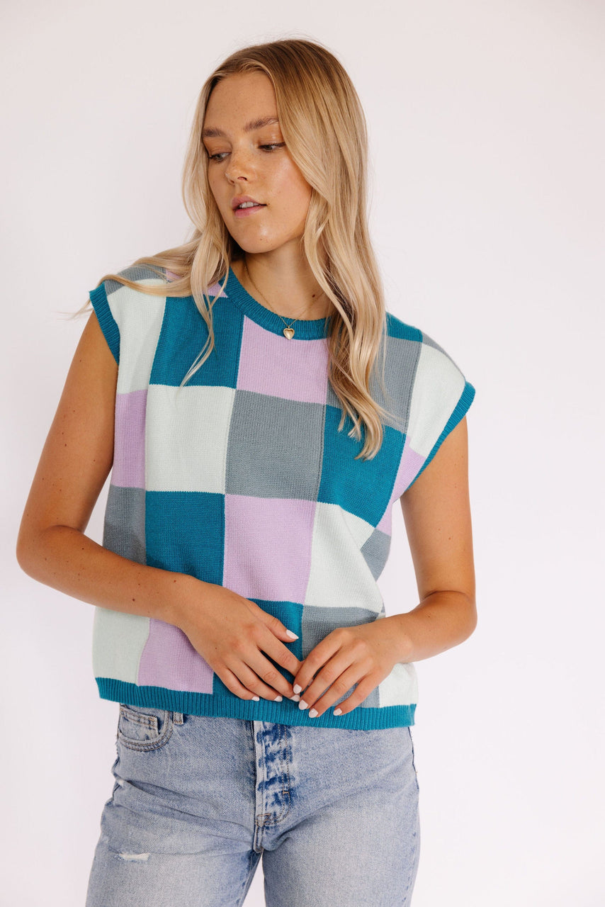 Dakota Sweater Vest in Teal Multi