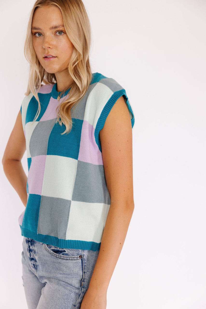 Dakota Sweater Vest in Teal Multi