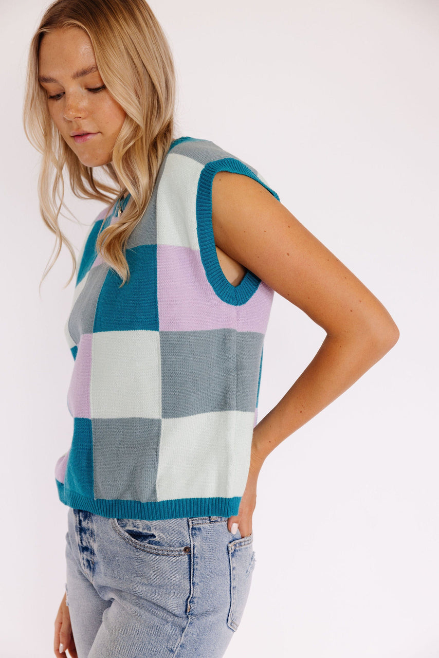 Dakota Sweater Vest in Teal Multi