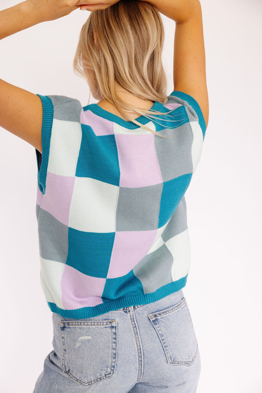 Dakota Sweater Vest in Teal Multi