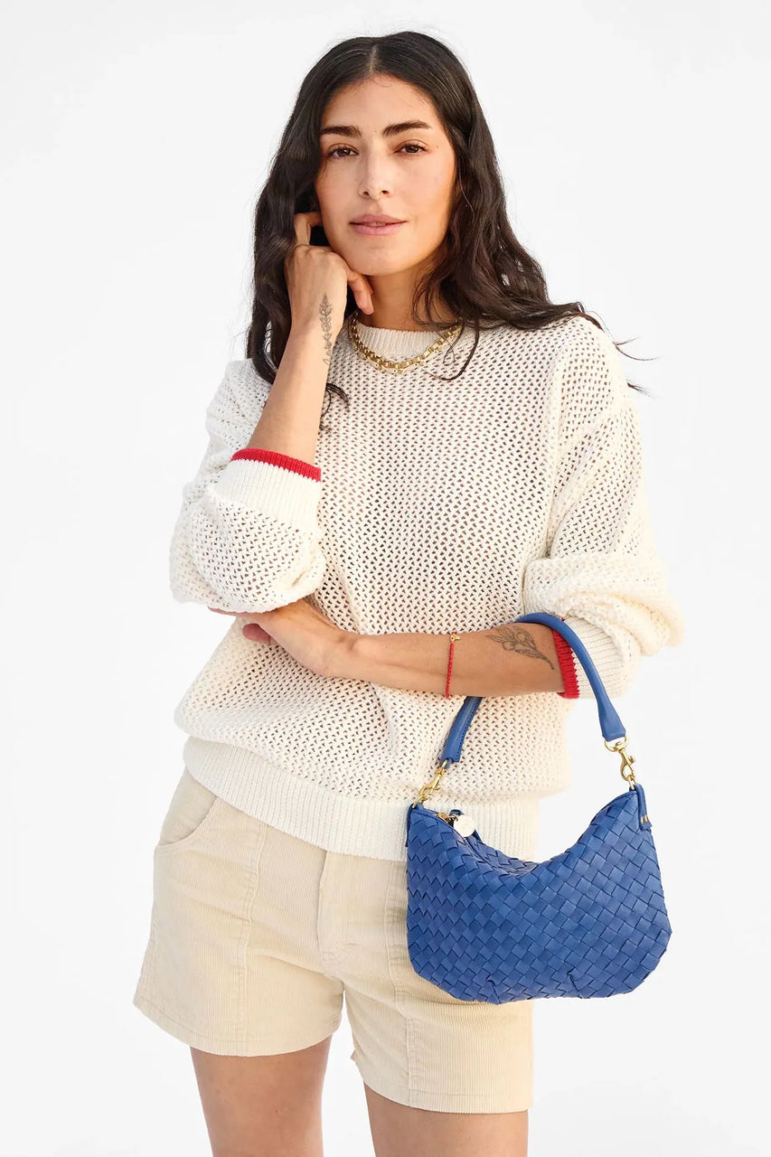 Clare V.  Petit Moyen Diagonal Woven in French Blue