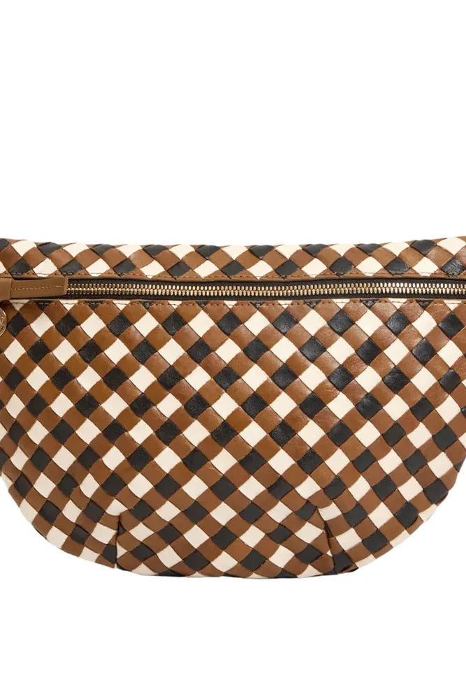 Clare V. Grande Fanny Diagonal Woven Checker in Oat Multi