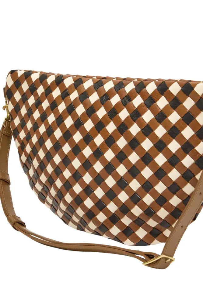 Clare V. Grande Fanny Diagonal Woven Checker in Oat Multi