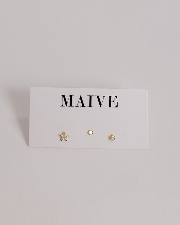 Trio Stud Set in Gold by Maive by Maive