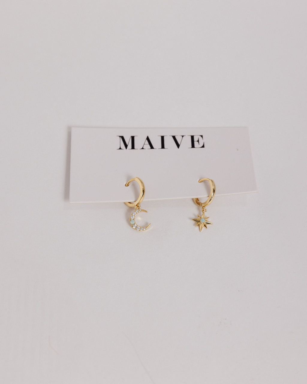 Opal Moon and Star Hoops in Gold by Maive