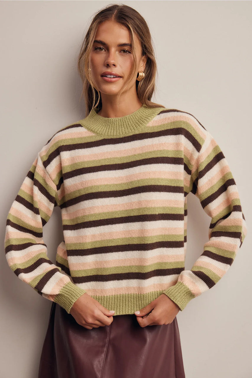 Kamri Striped Sweater in Sage/Multi