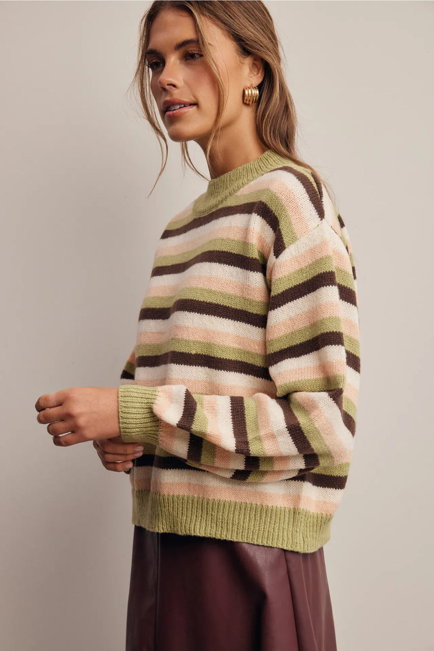 Kamri Striped Sweater in Sage/Multi