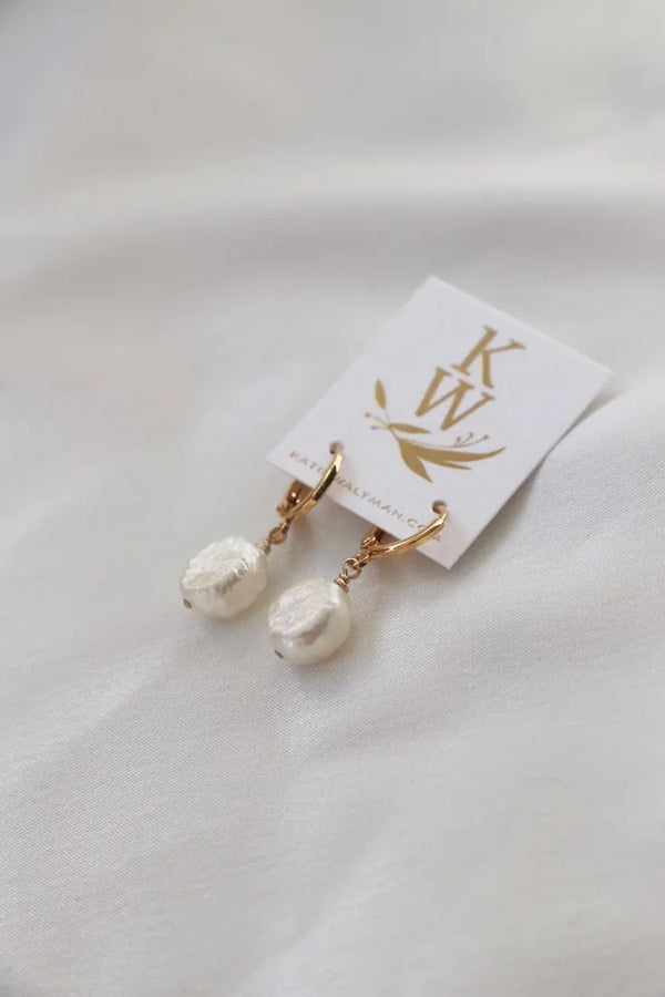 Keshi Pearl Nugget Huggies in Gold by Katie Waltman