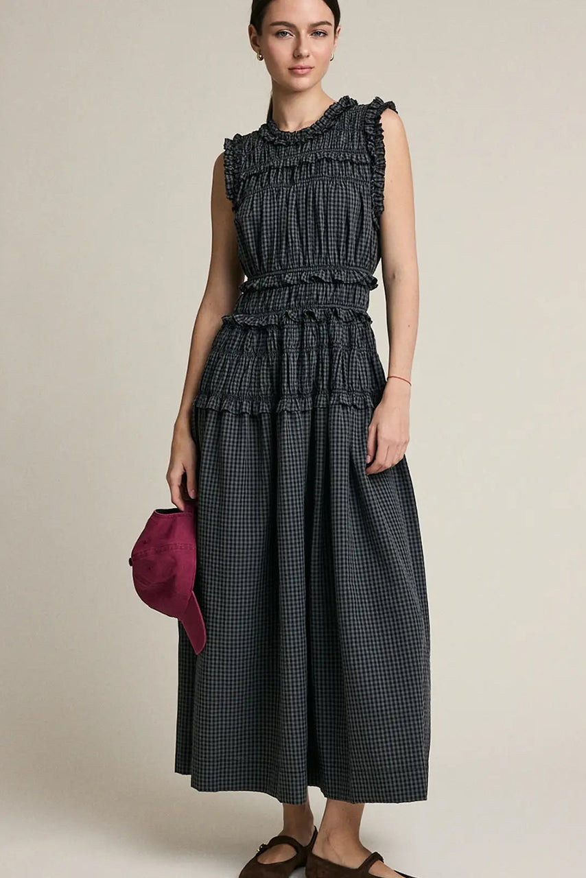 Lilah Dress in Grey Gingham