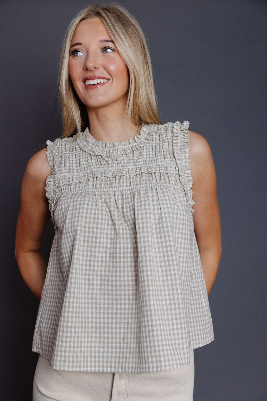 Lunzo Blouse in Beige Gingham