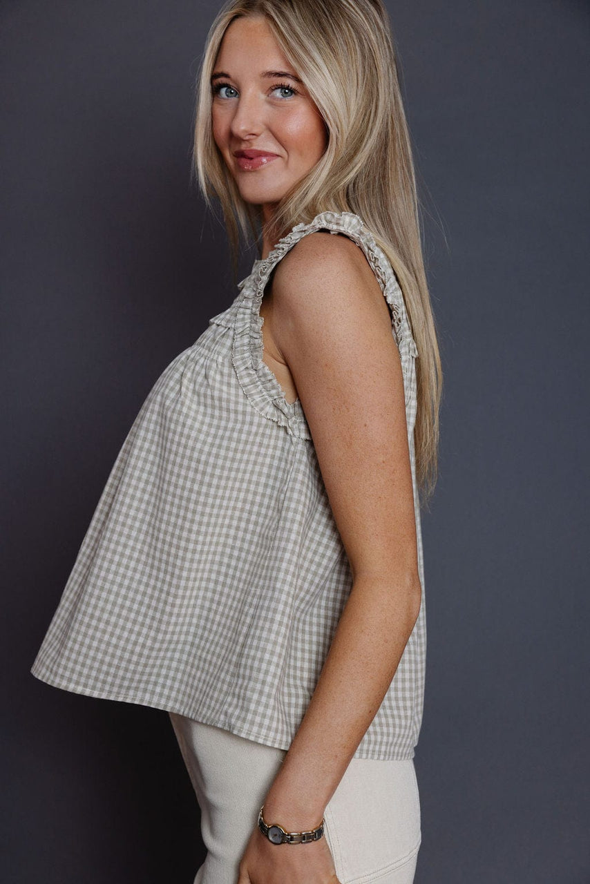 Lunzo Blouse in Beige Gingham