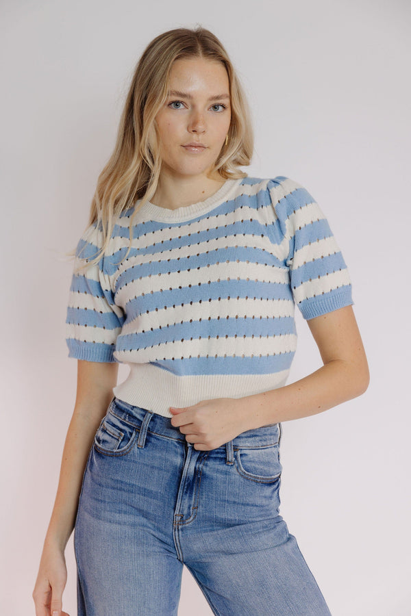 Marianne Sweater in Skye Blue-White