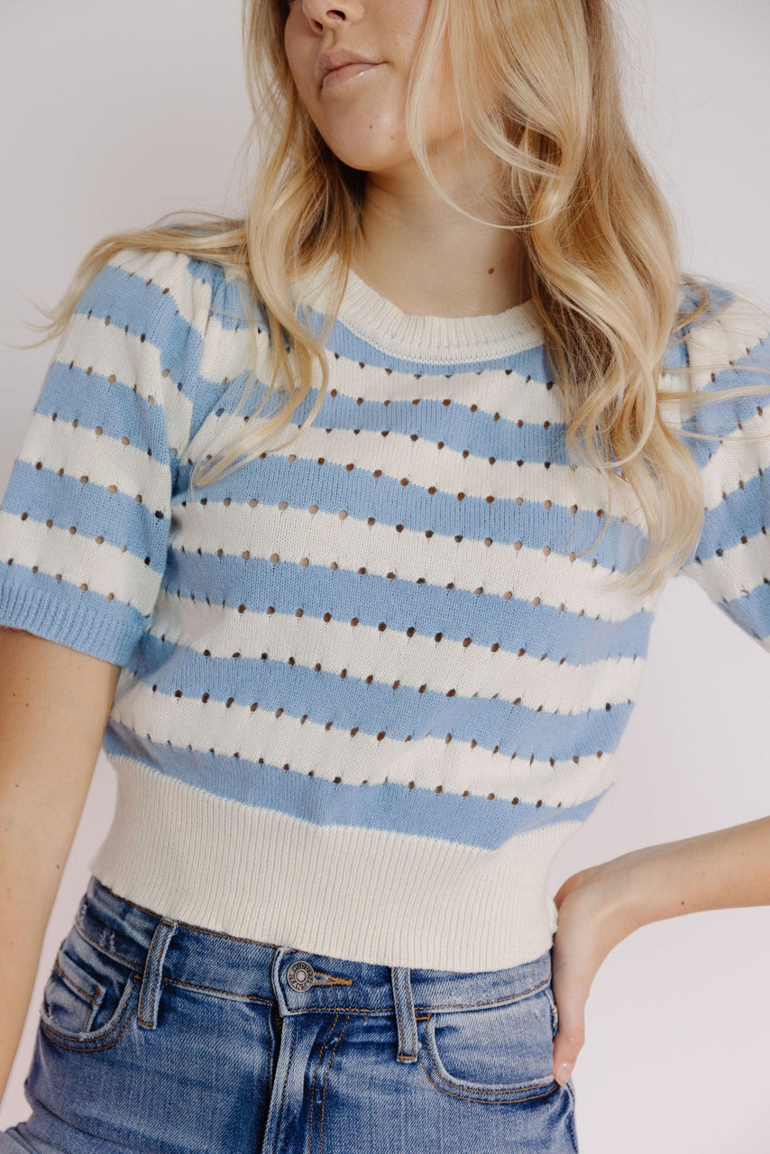 Marianne Sweater in Skye Blue-White