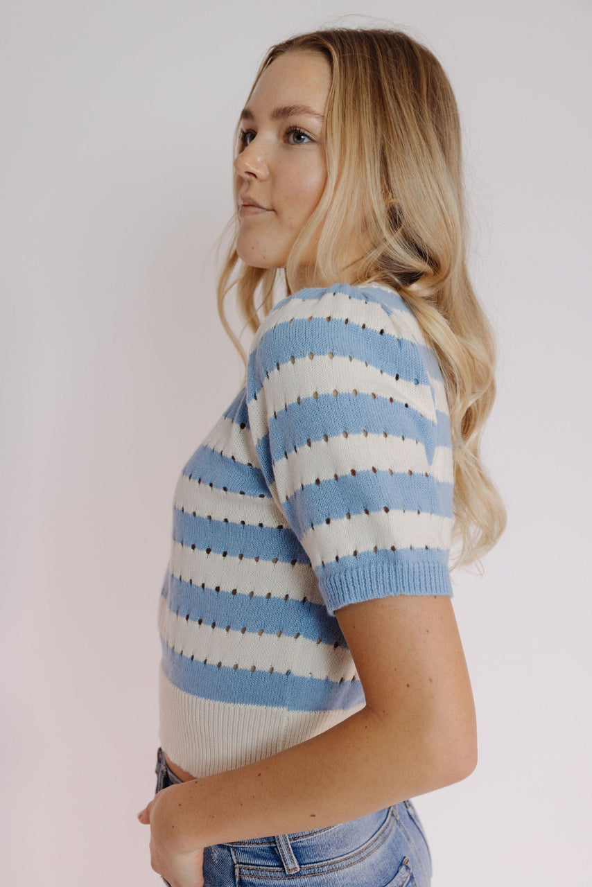 Marianne Sweater in Skye Blue-White