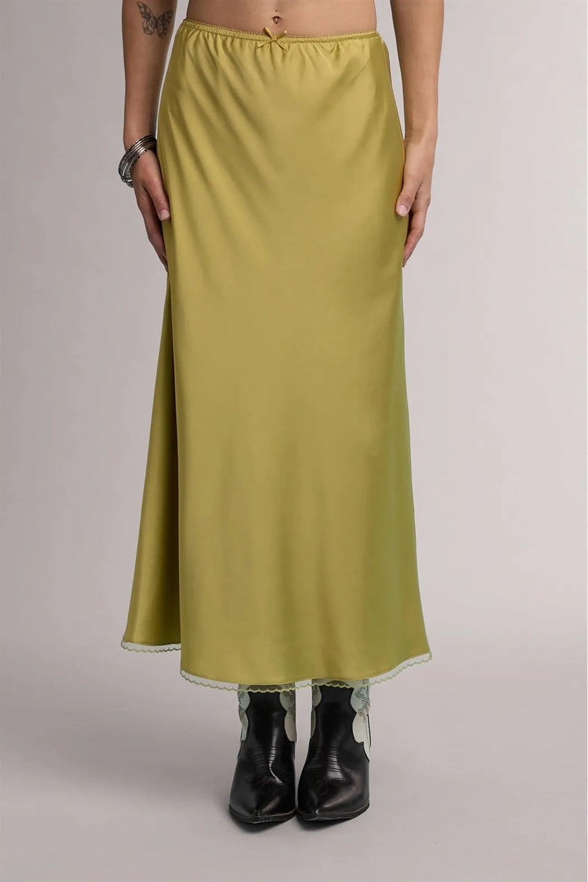 Marshall Satin Skirt in Chartreuse