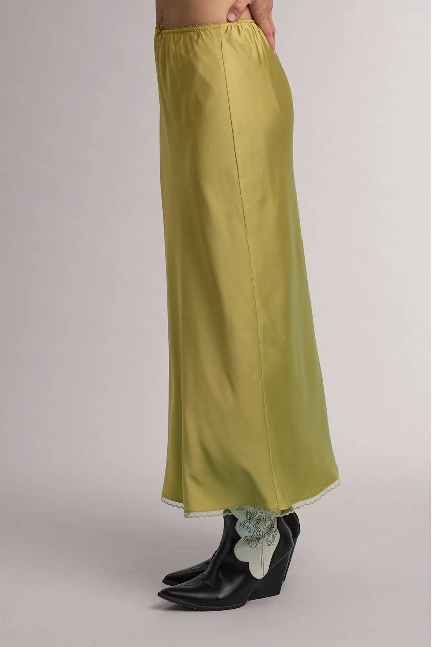Marshall Satin Skirt in Chartreuse