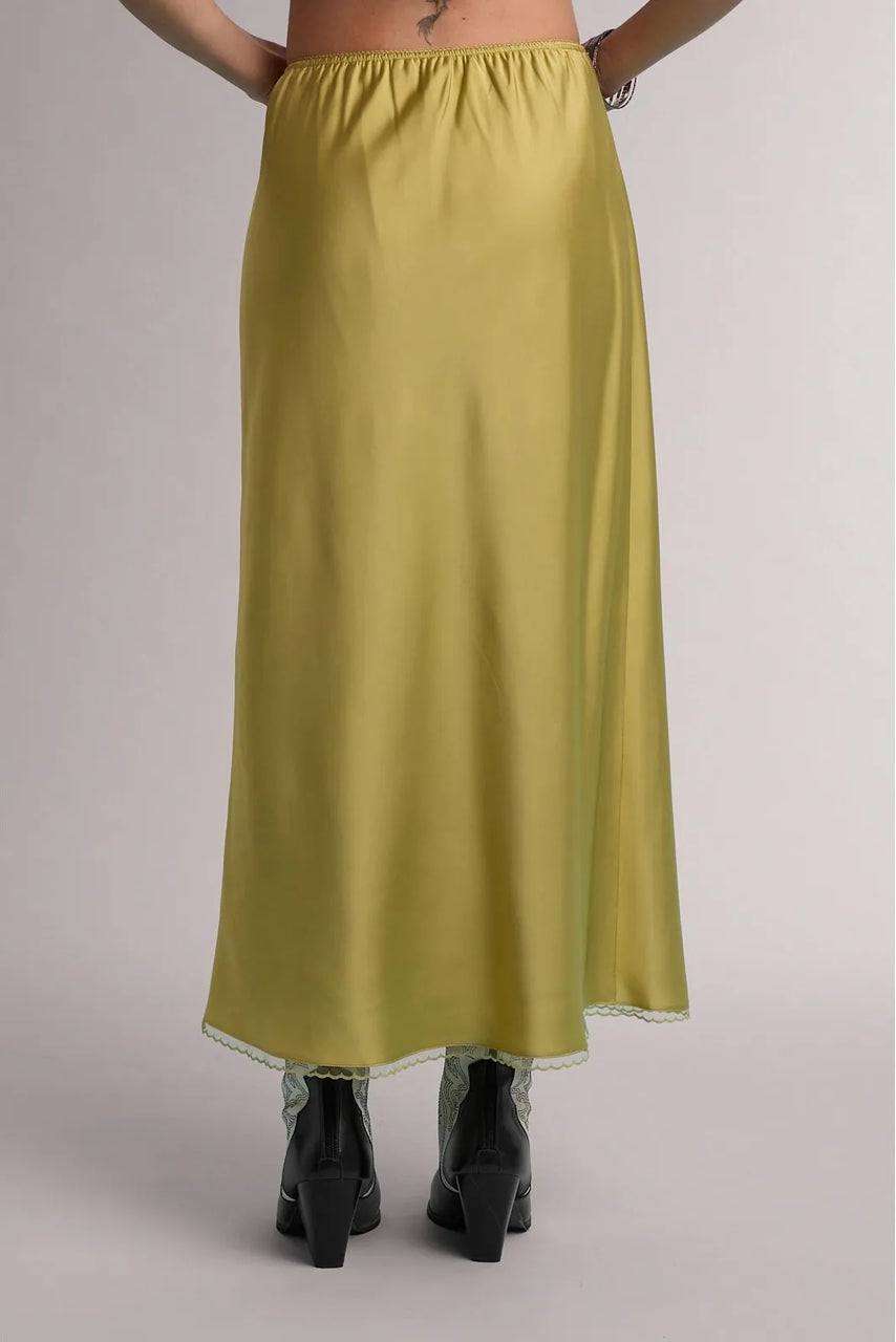 Marshall Satin Skirt in Chartreuse