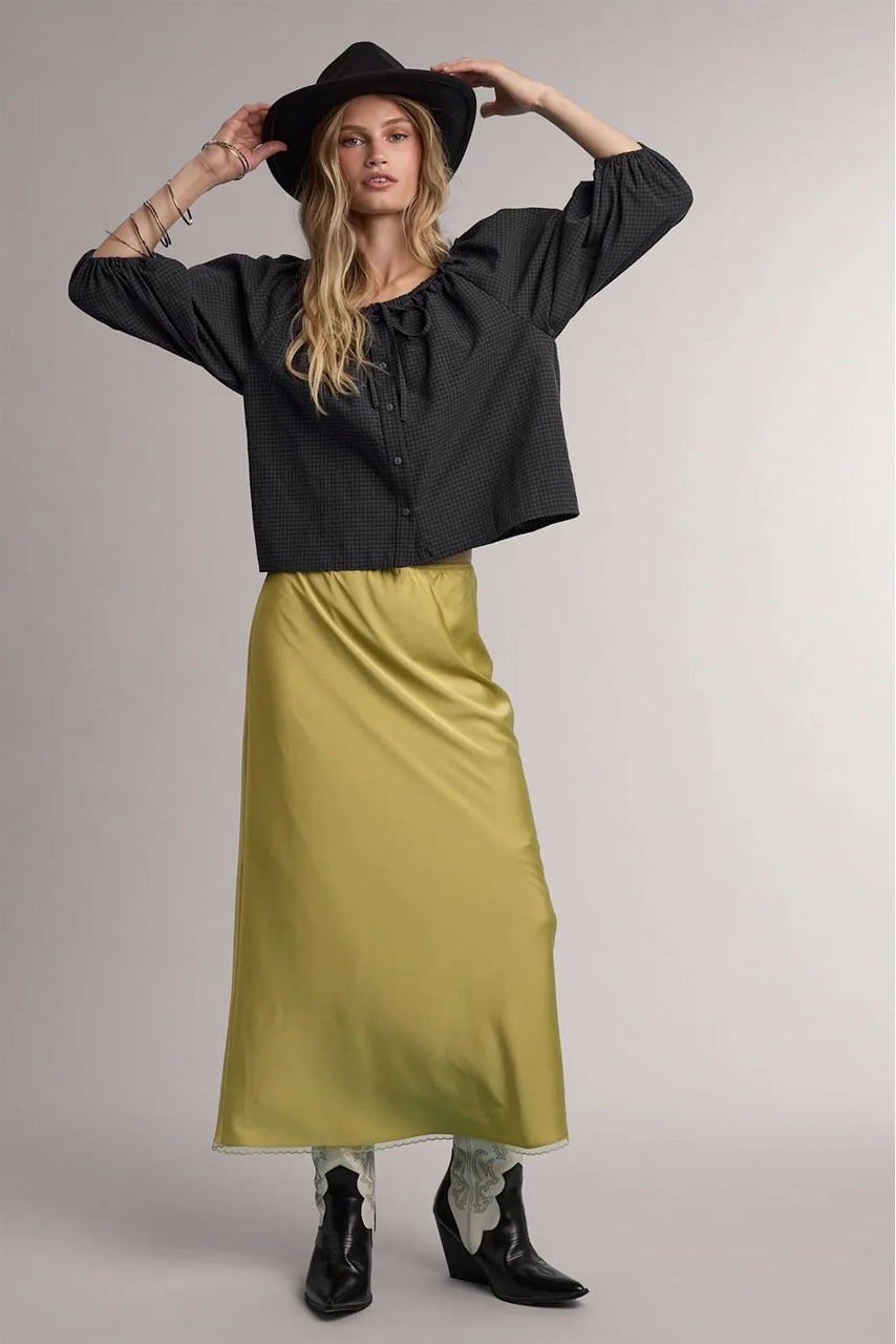 Marshall Satin Skirt in Chartreuse