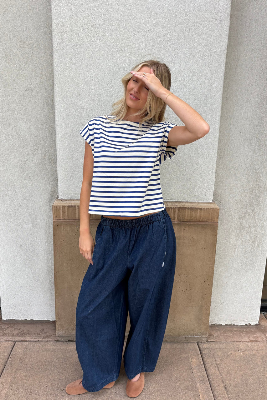 Mirah Tee in Blue/Cream