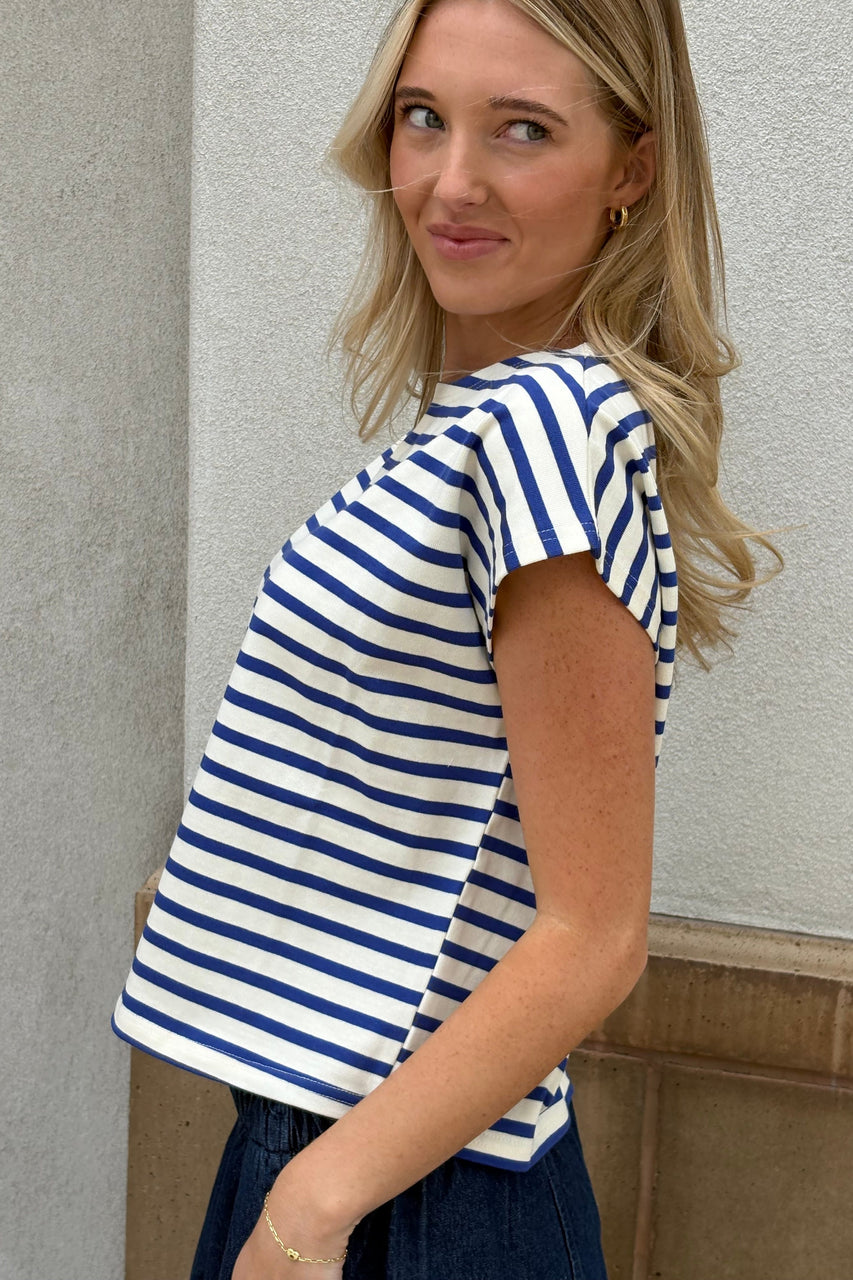 Mirah Tee in Blue/Cream