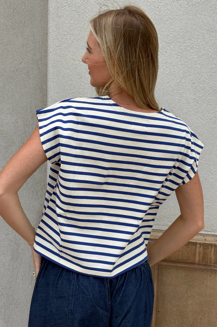 Mirah Tee in Blue/Cream