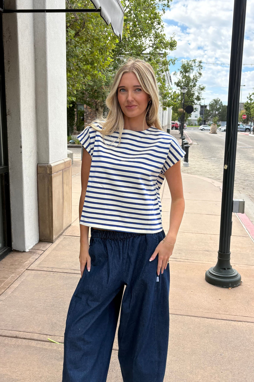 Mirah Tee in Blue/Cream