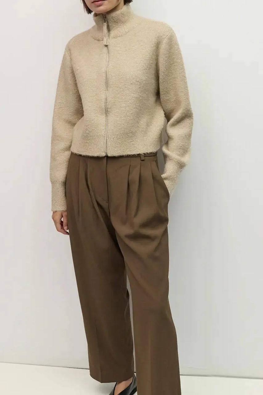 Nia Zip-up Cardigan in Beige